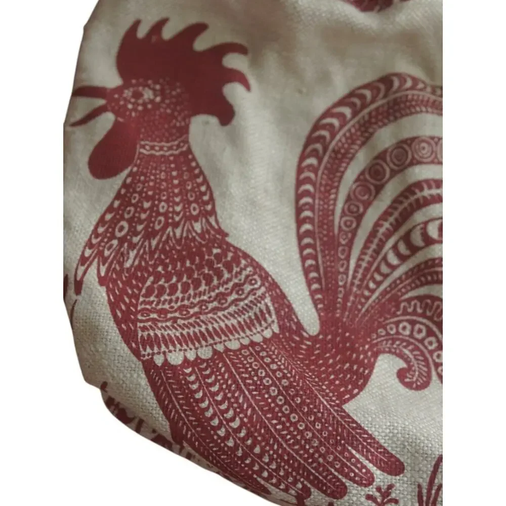 Vintage Rooster Bird Tapestry Ring Handle Bag Removable Cream Red Large